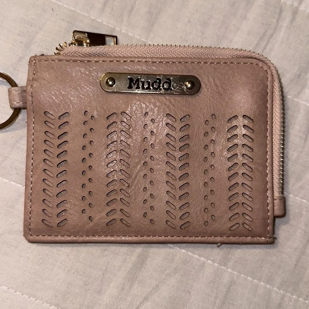 Mudd Dusty Pink Gold Tone Key Ring Card Coin Case Small Wallet